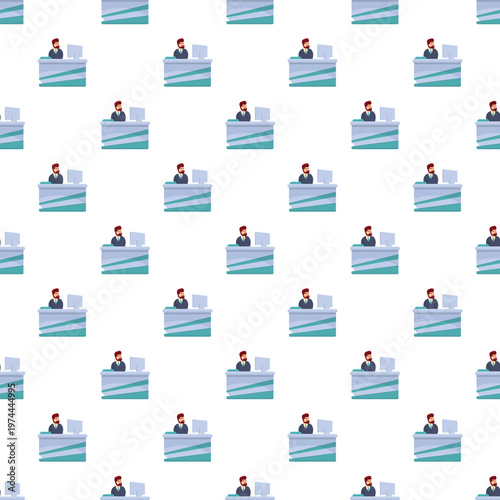 Business administrator at a front desk working on a computer as a repeating pattern