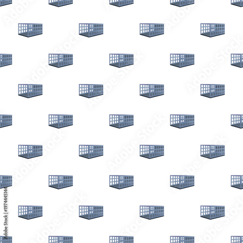 Repeating steel prison cells creating an abstract seamless pattern on white background