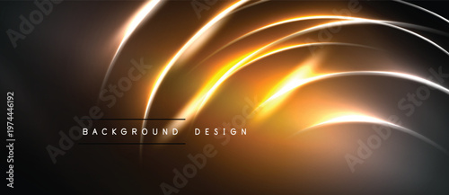 Abstract design features glowing orange curves over dark background. Text reads background design. Minimalist, modern aesthetic.