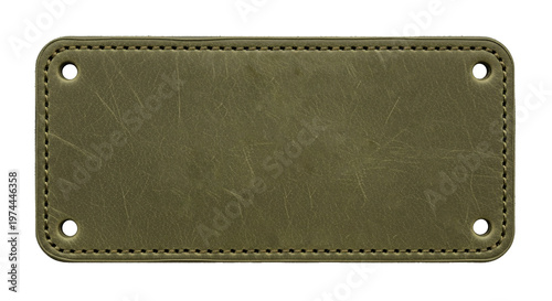 Vászonkép Olive green leather label with stitched border.