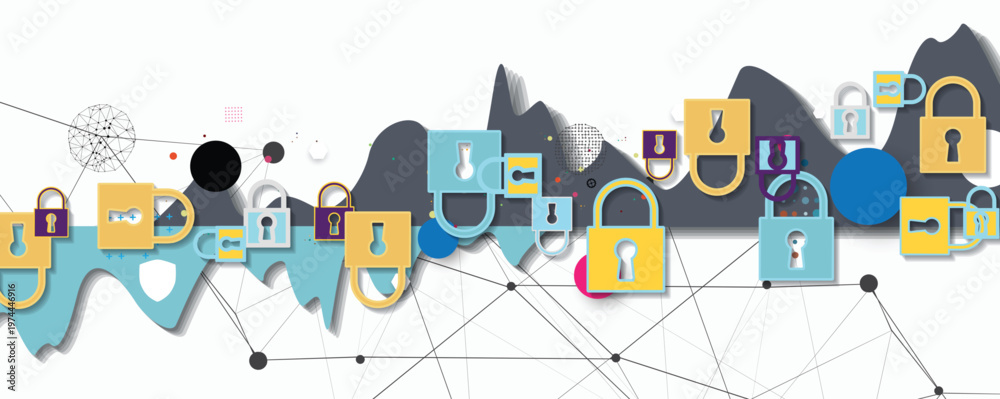 Naklejka premium Cybersecurity and information science technology background