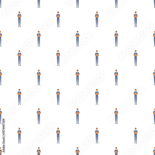 Cartoon pattern of a fired employee walking with a box after job loss
