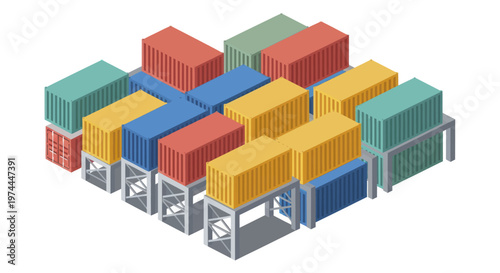 Colorful Shipping Containers Stacked in an Industrial Warehouse.