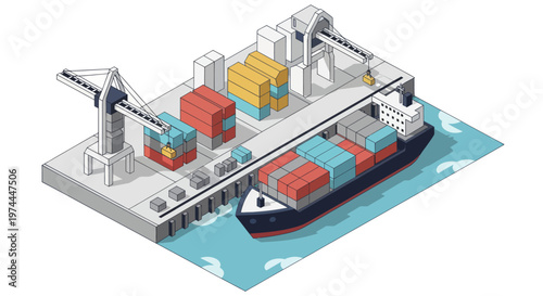 Container Ship Loading and Unloading at Port Terminal.