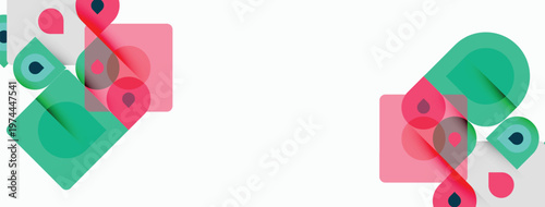 Abstract geometric shapes, pink, turquoise. Minimalist design, clean lines, modern aesthetic. Simple composition, flat illustration.