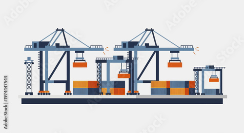Container Ship with Cranes at Port for Global Shipping and Logistics.