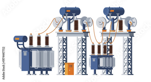 Electrical Power Transformers and Transmission Lines for Energy Distribution.