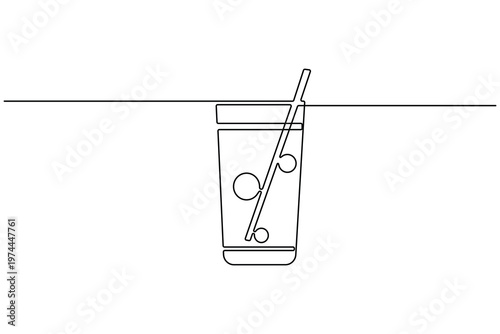Highball glass with straw and bubbles one line art

