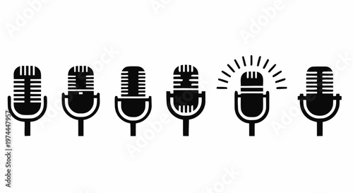 Vector illustration of set of vintage microphone icons in flat style on a transparent background