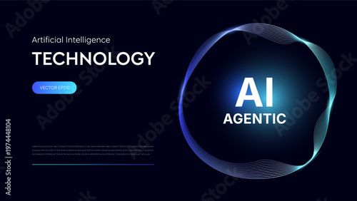 Agentic AI Technology Cover with Glowing Circle Gradient, Futuristic Neon Curve Background, Artificial Intelligence Big Data Presentation Template, Cyber Tech Title Design