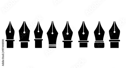 Vector illustration of set of fountain pen nib icons on a transparent background