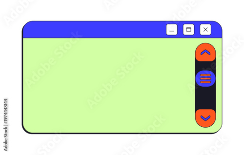 Clean dialog box with vertical scroll bar neo brutalism pop-up UI window. Content navigation. Scrollbar control. Page view. Isolated user interface element in neubrutalism style. Retro Y2K UX design