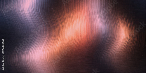 Abstract a close-up display of brushed metal textures, with a harmonious dance of colors and flowing lines. capturing the interplay of light and shadow, and the allure of industrial elegance.