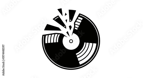 Vector illustration of broken vinyl record icon, shattered music disc vector illustration on a transparent background
