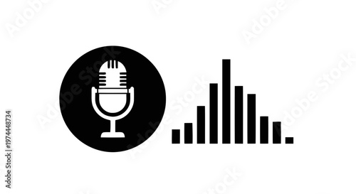 Vector illustration of microphone icon with sound wave graphic on a transparent background