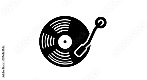 Vector illustration of vinyl record player icon, turntable silhouette for music and audio design on a transparent background