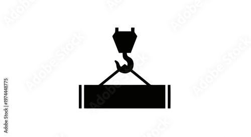 Vector illustration of crane hook lifting a heavy load icon on a transparent background