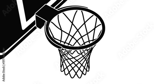Vector illustration of basketball hoop with net attached to a backboard on a transparent background