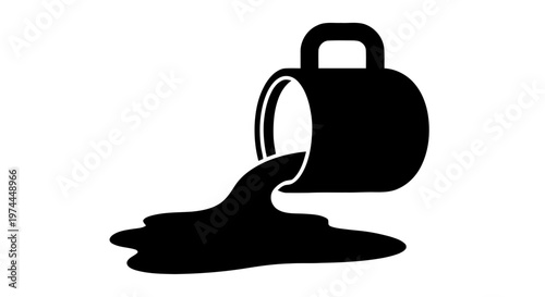 Vector illustration of spilled coffee mug icon, vector illustration of a tipped cup with liquid on a transparent background