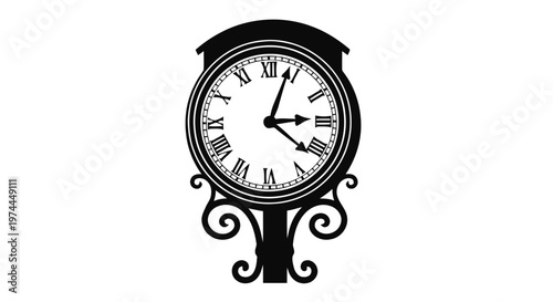Vector illustration of vintage street clock with roman numerals on a transparent background