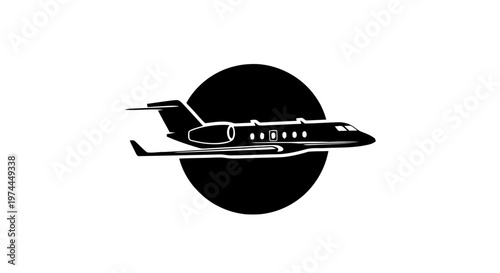 Vector illustration of private jet airplane silhouette icon on a transparent background