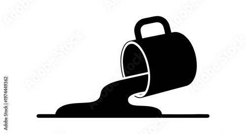 Vector illustration of spilled coffee mug icon, vector illustration of a tipped cup with liquid on a transparent background