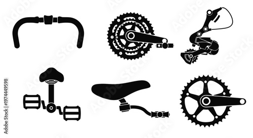 Vector illustration of set of bicycle parts icons on a transparent background