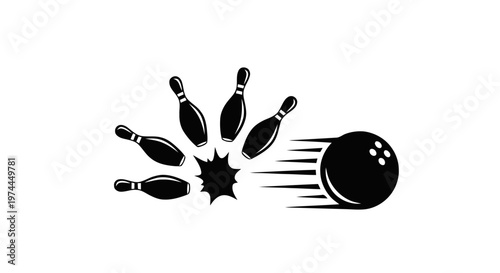 Vector illustration of bowling ball hitting pins vector illustration on a transparent background