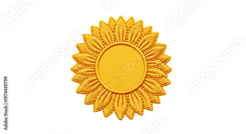Fotografie Yellow sunflower patch embroidered on transparent background.