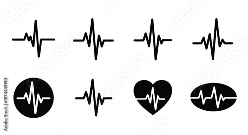 Vector illustration of set of heart beat icons, ekg pulse line, cardiogram vector illustration on a transparent background