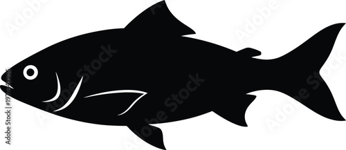 Minimalist Black Fish Silhouette Icon Graphic