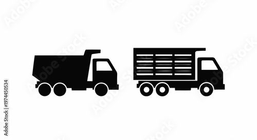 Vector illustration of set of dump truck icons, side view, vector illustration on a transparent background