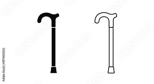 Two minimalist depictions of walking canes in contrasting color schemes