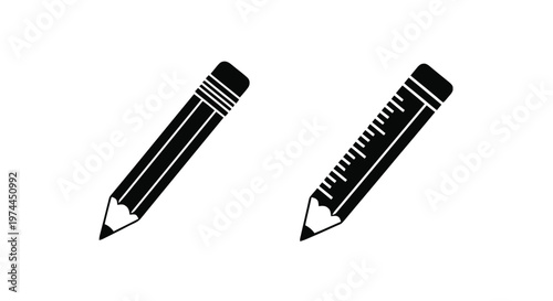 Vector illustration of set of pencil icons, standard pencil and ruler pencil vector illustration on a transparent background