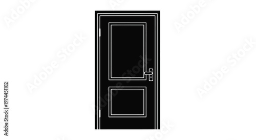 A minimalist black door with a silver handle against a white background