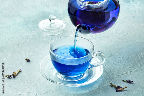 Blue tea, an infusion of butterfly pea flowers, herbal concoction