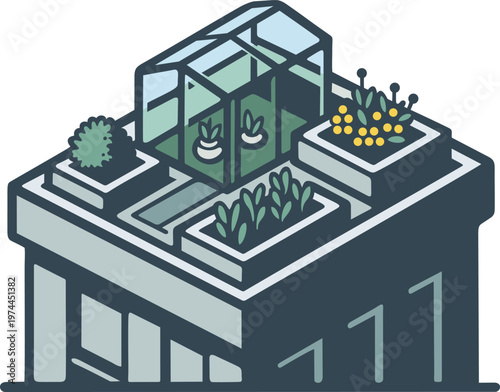 Rooftop Greenhouse with Urban Garden on Sustainable Green Roof Building