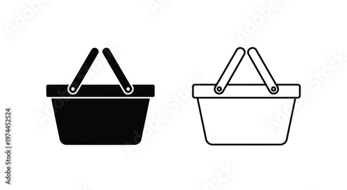 Two picnic baskets in contrasting black and white line art styles