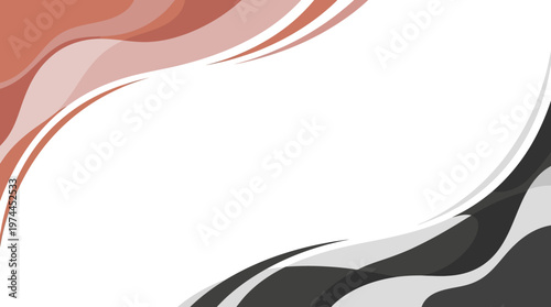 Abstract flowing curves and swooshes in black gray and orange on white background.