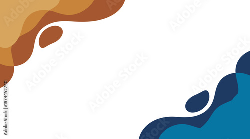 Abstract blue and brown wave shapes with negative space in modern graphic design.