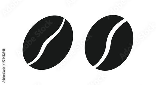 Two coffee beans depicted in a simple black and white illustration