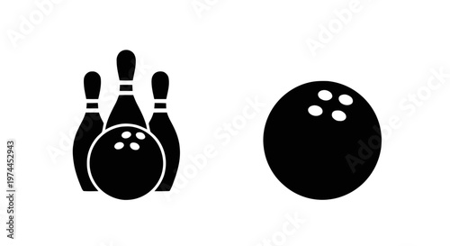 Vector illustration of bowling pins and ball icon set on a transparent background