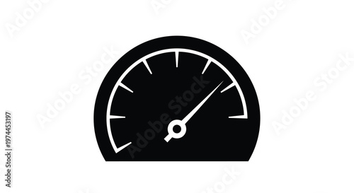 A black speedometer graphic with a needle indicating a moderate reading