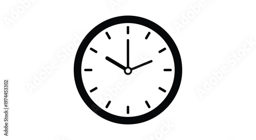 Simple black and white illustration of a circular wall clock showing ten past twelve