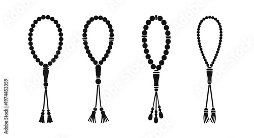 Vector illustration of set of prayer beads or misbaha icons on a transparent background