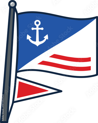 Nautical yacht club flag with anchor and stripes, vector illustration, EPS format