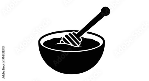 Vector illustration of honey dipper in a bowl of honey icon on a transparent background