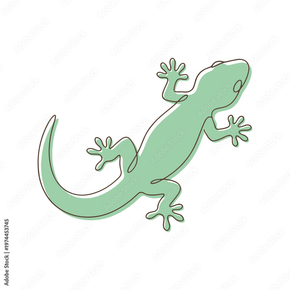 Obraz premium A hand-drawn style vector illustration of a small green lizard or gecko, ideal for nature-themed designs, logos, or educational materials.