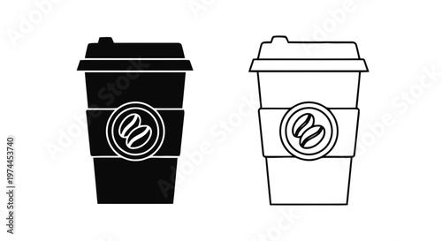 Vector illustration of coffee cup icon set, disposable paper cup for takeaway drink on a transparent background