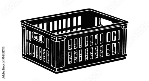 Vector illustration of black plastic crate for transporting goods on a transparent background